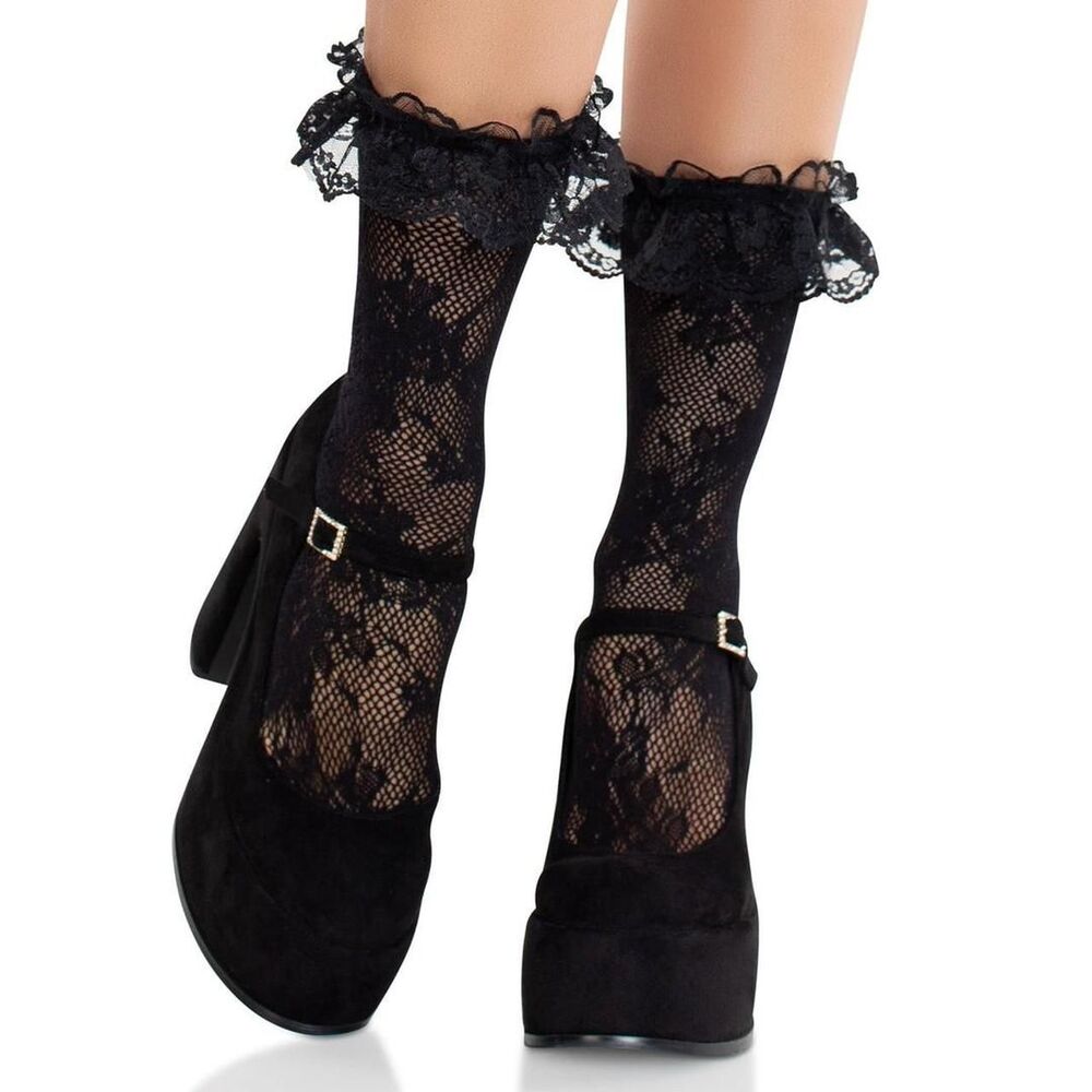 Vintage Style Black Lace Ruffle Socks Coquette Aesthetic Crew Socks